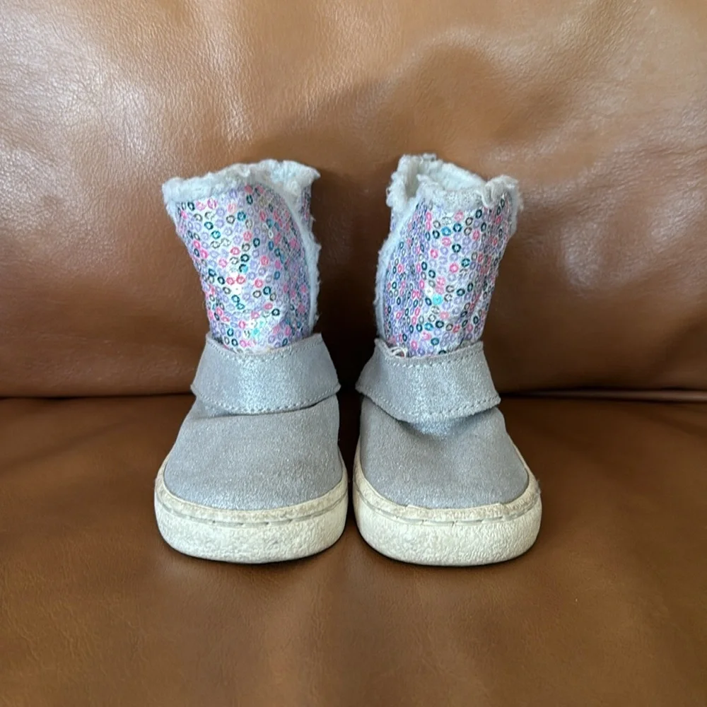 Stride Rite Pixie Leather Boots Baby Girls 4 M Silver Sequined Purple Pink Blue